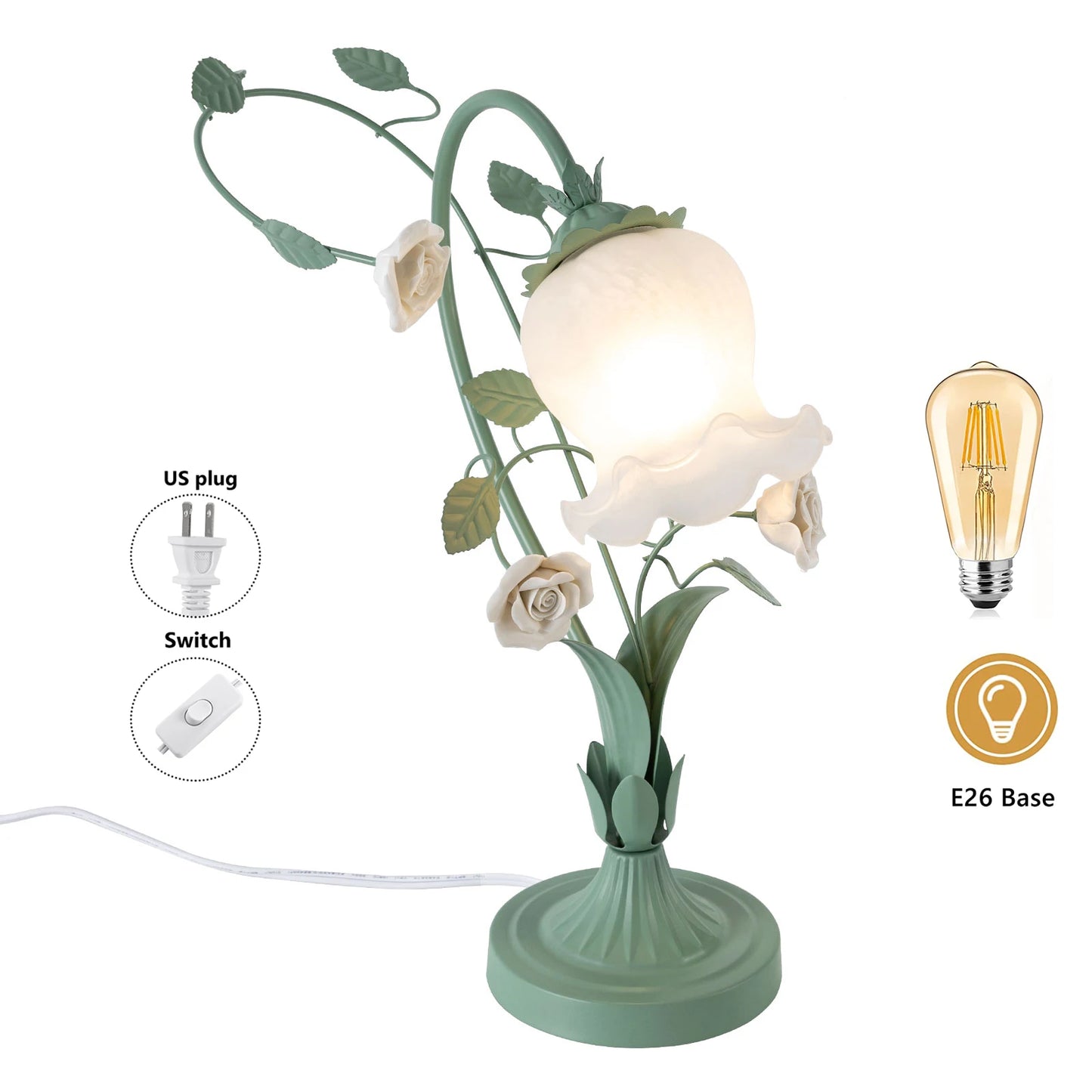 Neet Designs Emporium Flower Glass Bedside Table Lamp