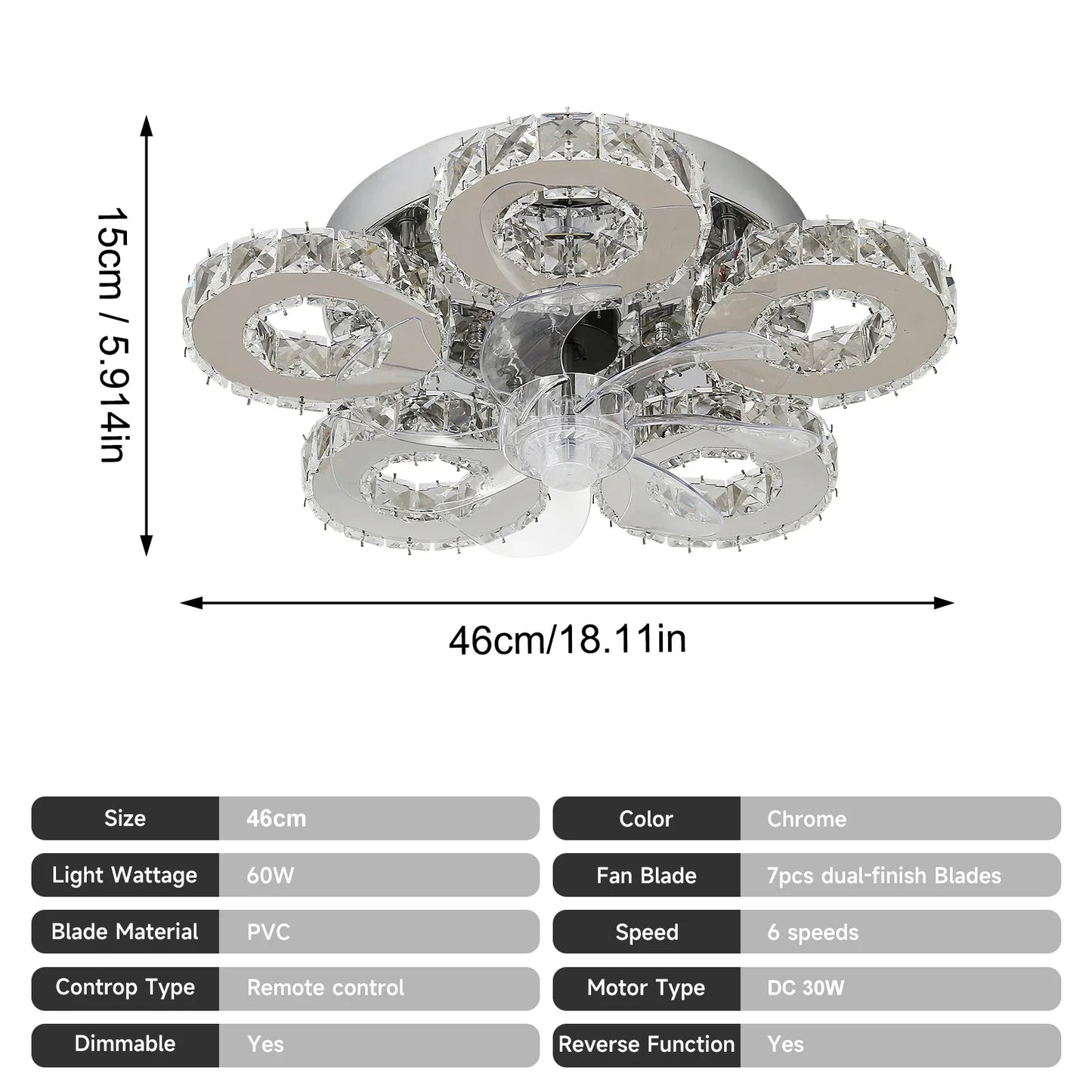 GreeLustr Led Ceiling Fan Chandelier With Retractable Blades