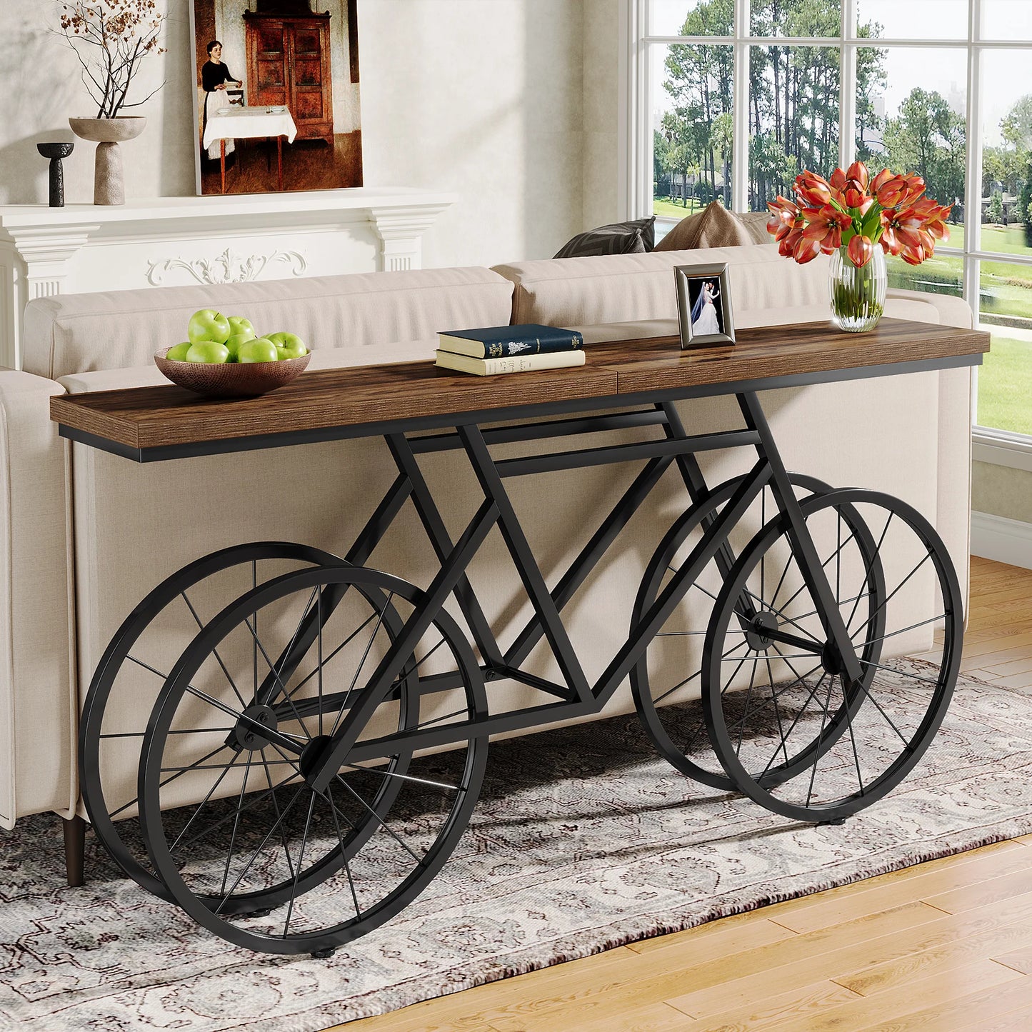 Tribesigns Industrial Console Table With Bicycle Metal Base