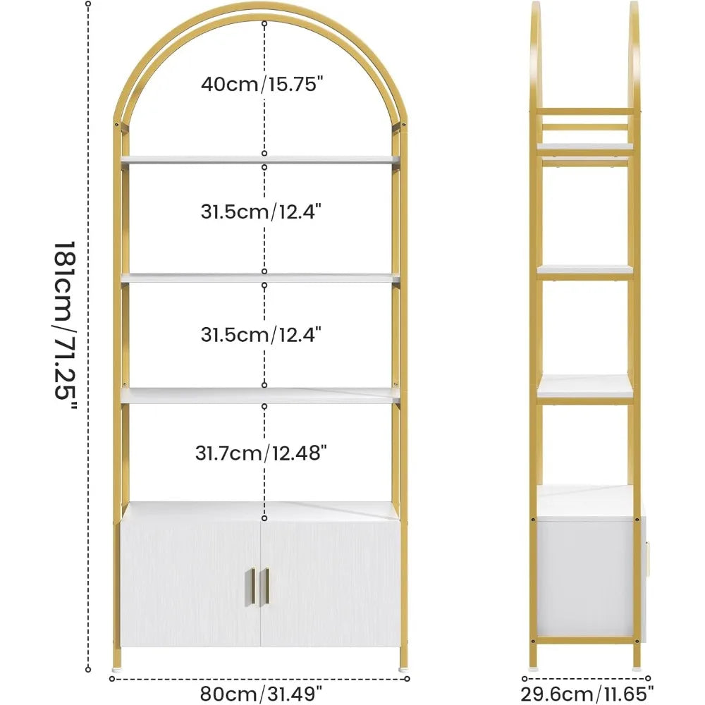 TANGXU Arched Bookshelf With Doors Metal Frame Shelving