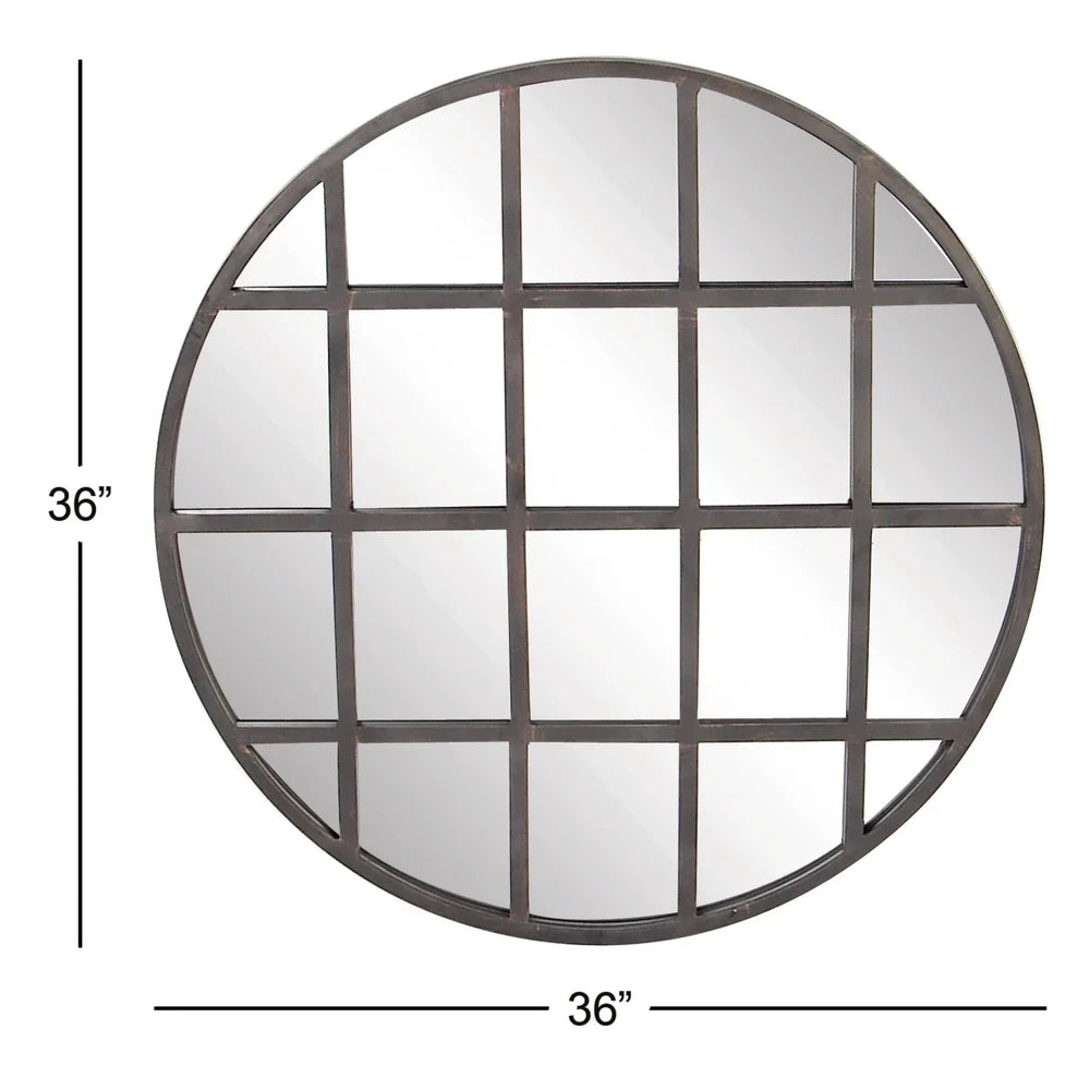 Industrial Grid Framed Wall Mirror Decorative Entryway Accent