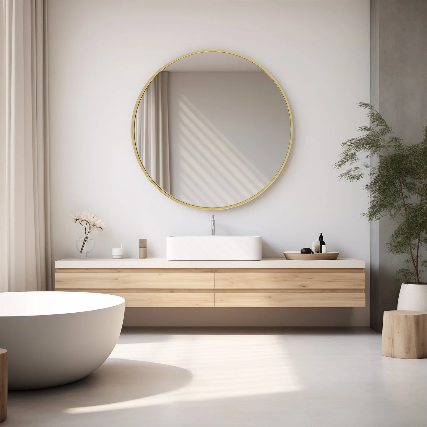 JHK Vanity Mirror Matte Metal Frame Round Wall Mounted