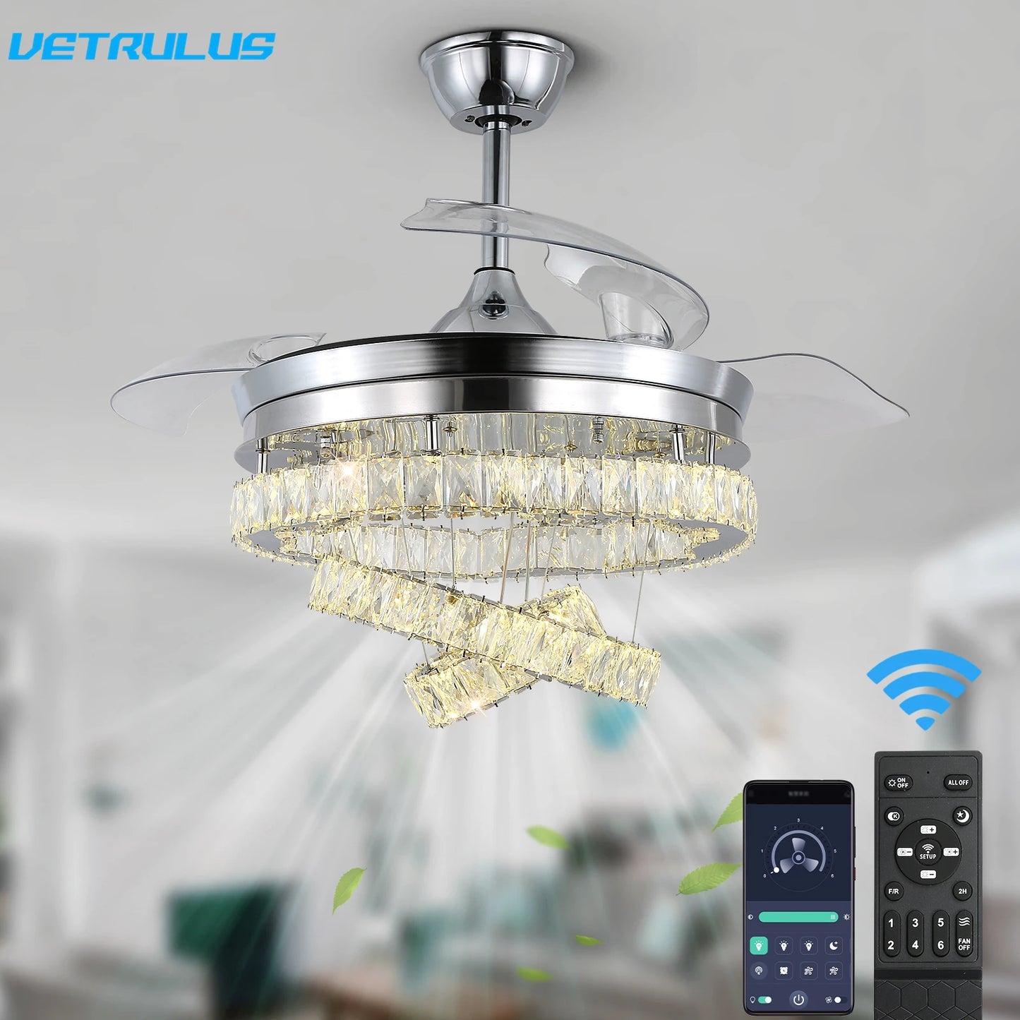 VETRULUS Remote Ceiling Fan With LED Light BLDC Chandelier