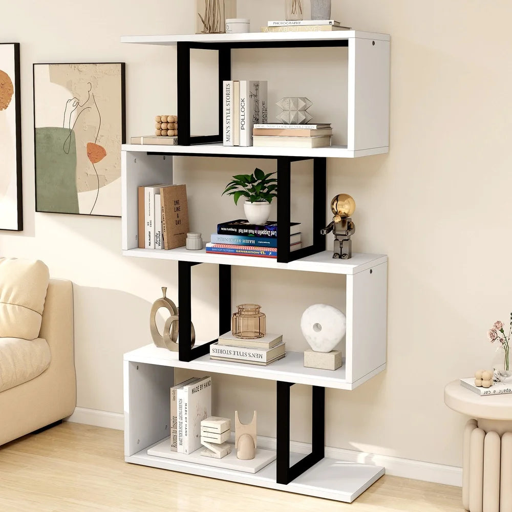 Neet Designs Emporium 5 Tier S Shaped Wood Bookcase Modern
