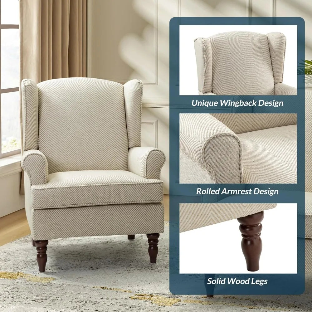 DAFIFY Wingback Accent Chair With Retro Wooden Legs Armchair