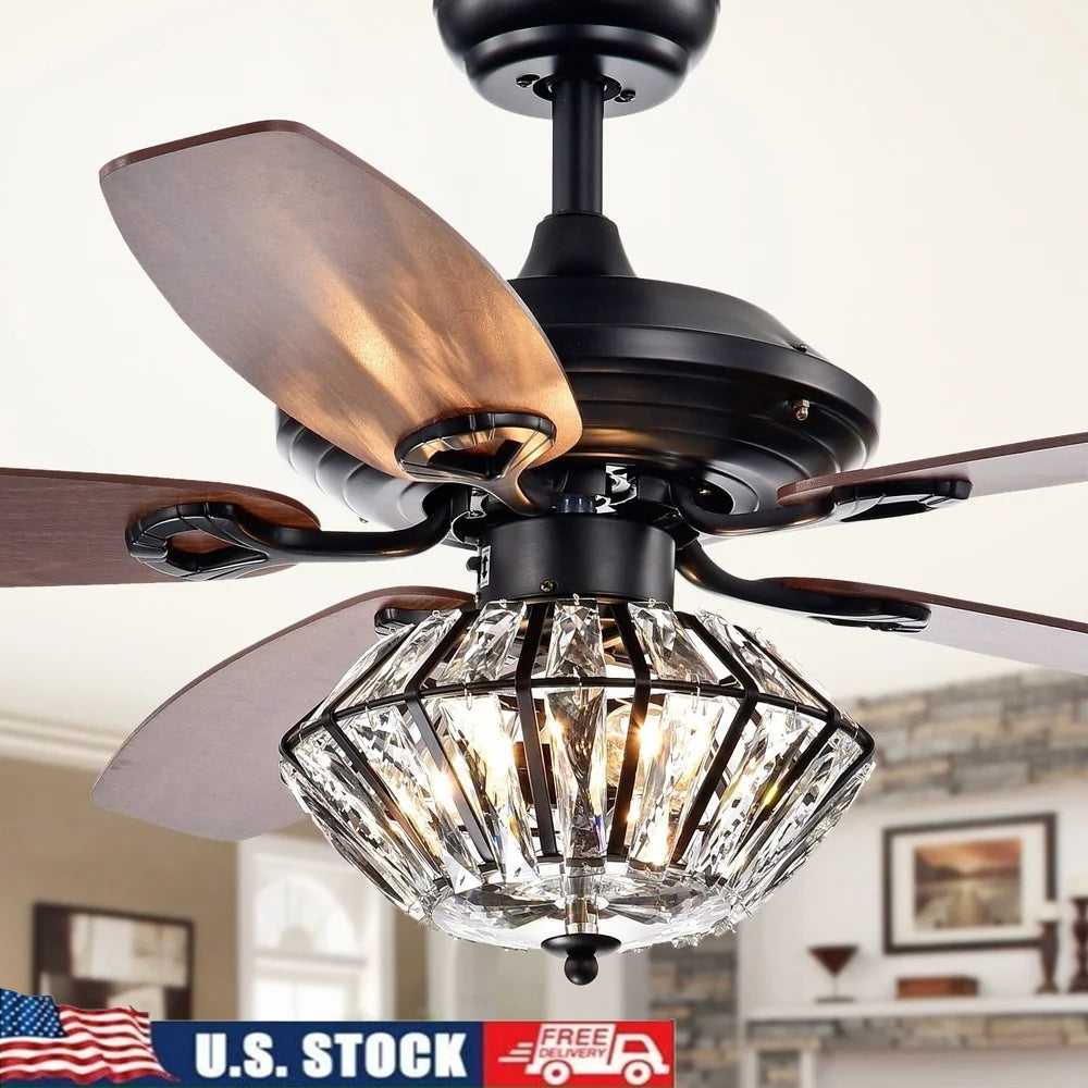 XMSJ Lighted Crystal Shade Ceiling Fan With Remote Control