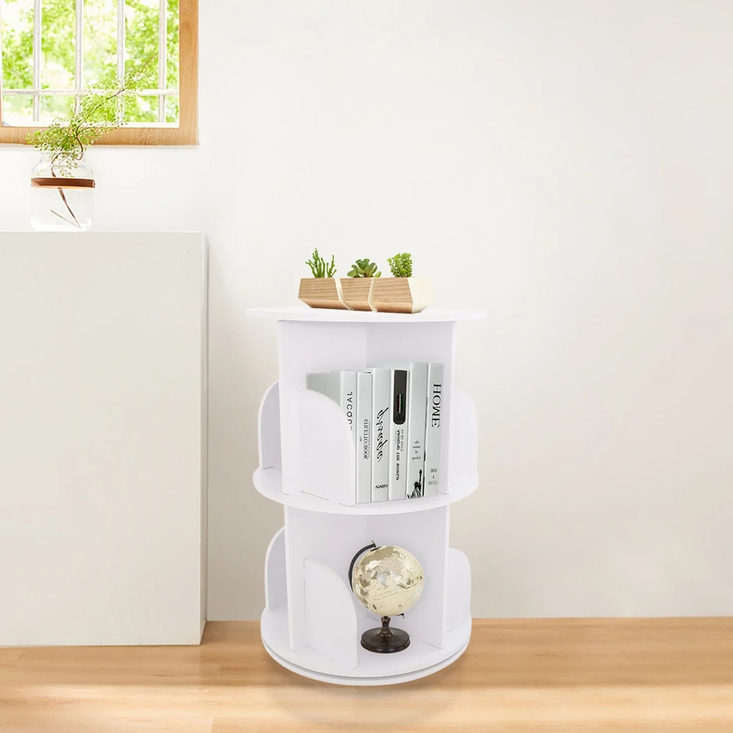 Hign-concerned 360 Rotating Bookcase Multi-Tier Space Saver