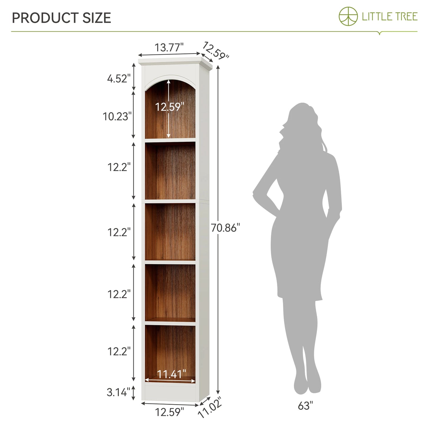 Tribesigns Modern Slim Five Tier Narrow Corner Bookshelf