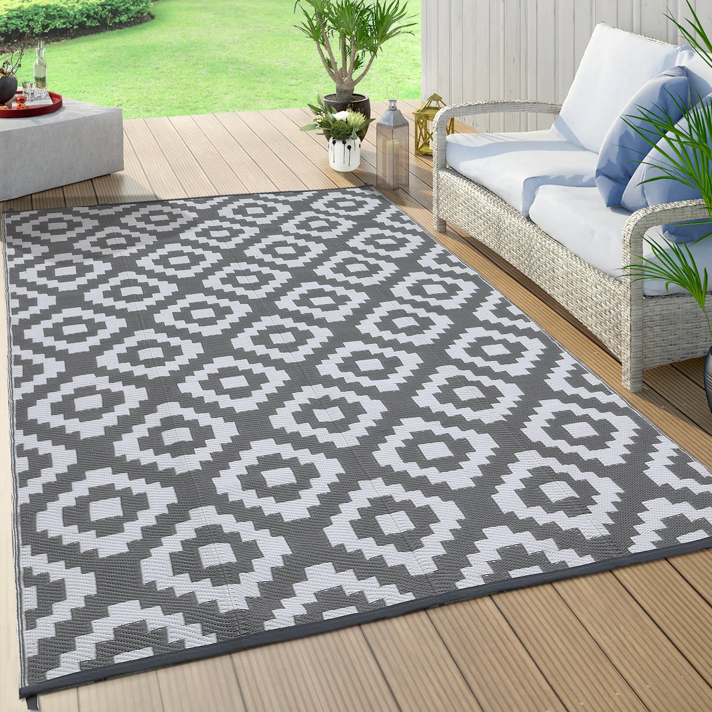 StudysetCN Outdoor Rug Modern Geometric Reversible Waterproof Mat