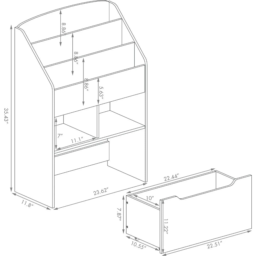 Hign-concerned Kids Bookshelf with Movable Toy Box Storage