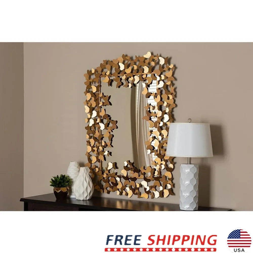 Dutrieux Antique Butterfly Accent Wall Mirror Metal Rectangular Decorative