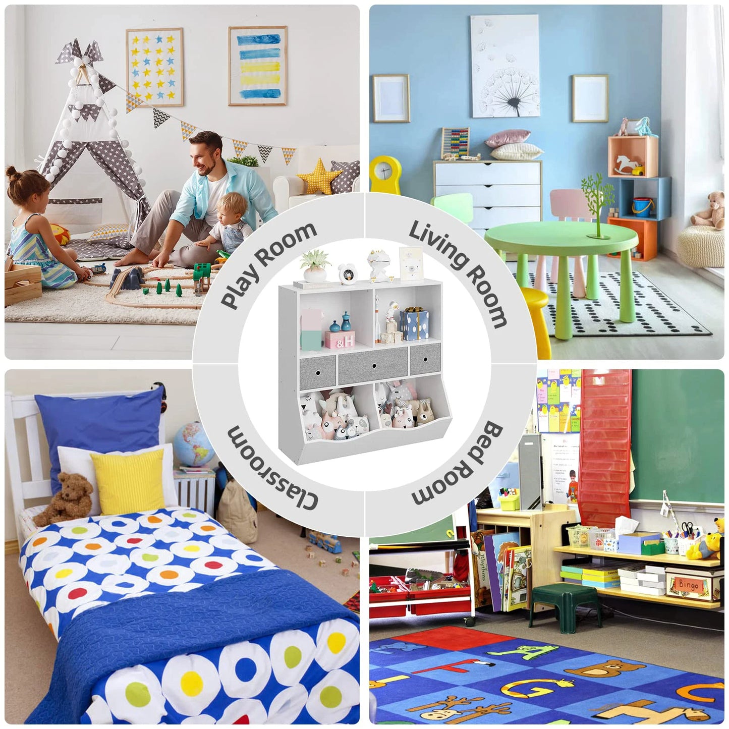 General Kids Bookshelf With Cubby Organizer Cabinet Drawers