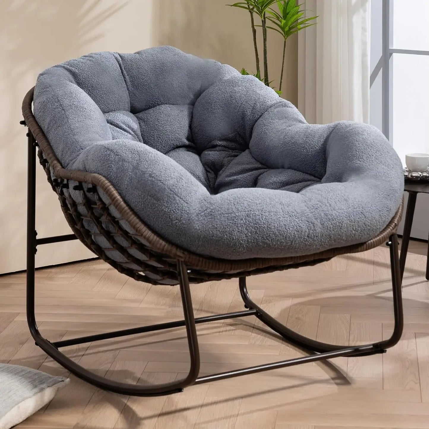 GUANGBAI Oversized Papasan Rocking Chair Padded Cushion