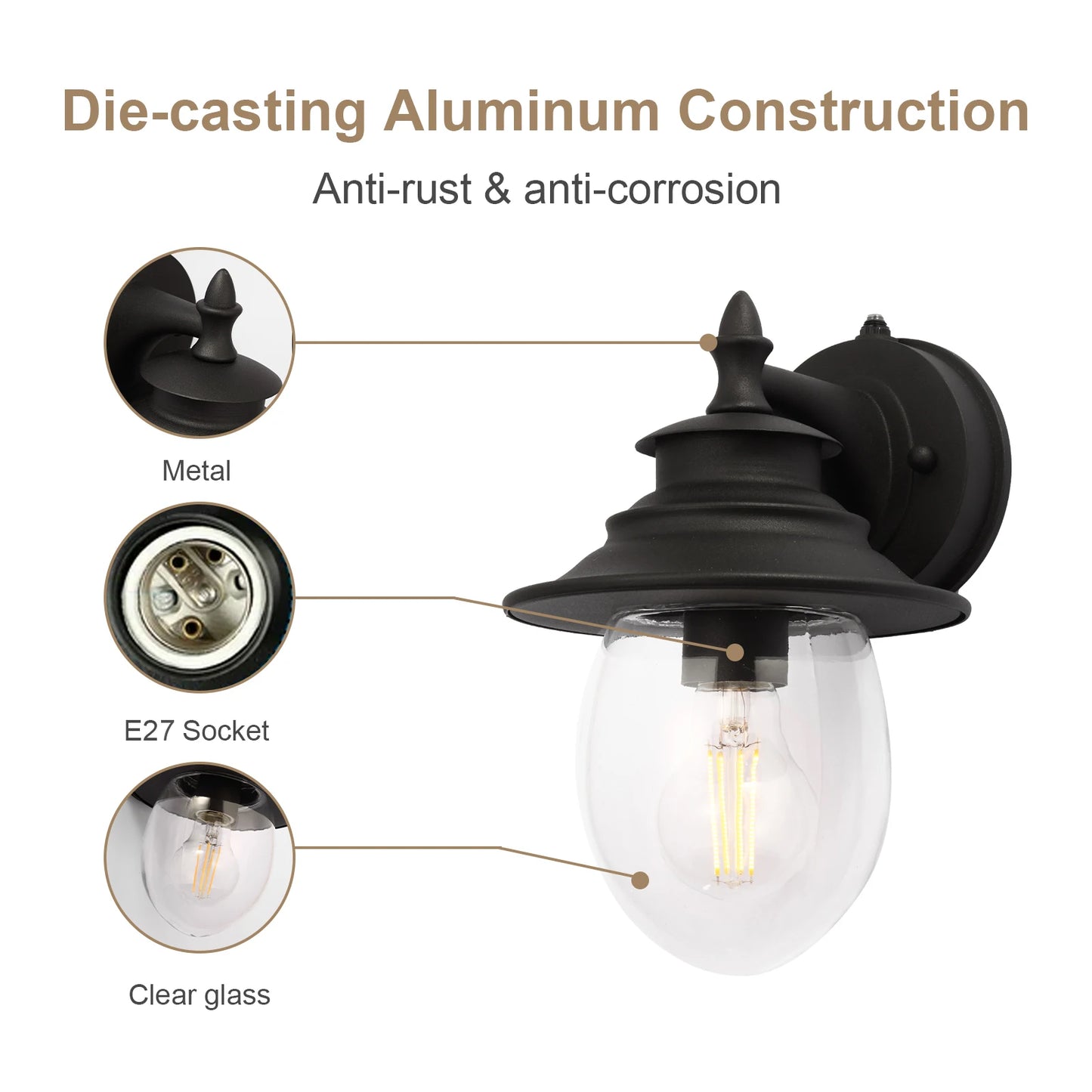 Outdoor Wall Light Sconce Dusk To Dawn Exterior Porch Lamp