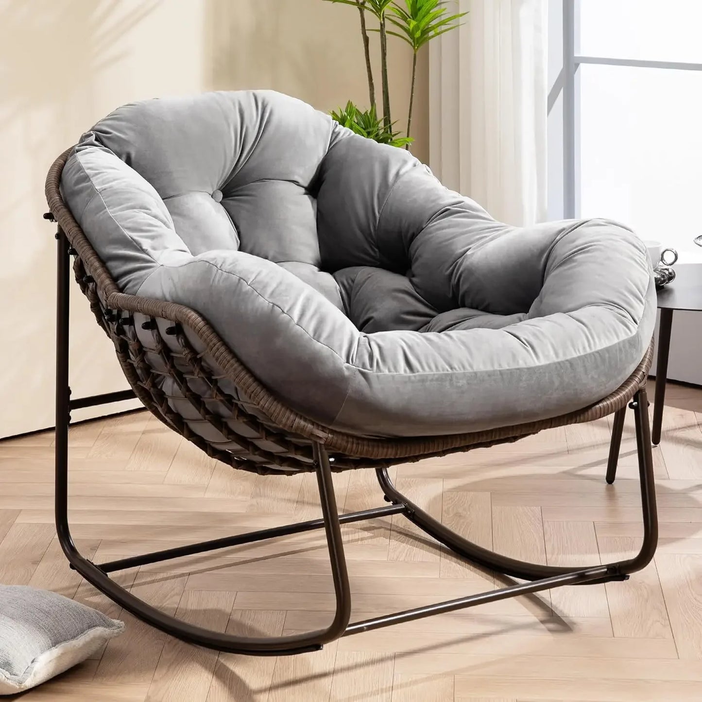 GUANGBAI Oversized Papasan Rocking Chair Padded Cushion