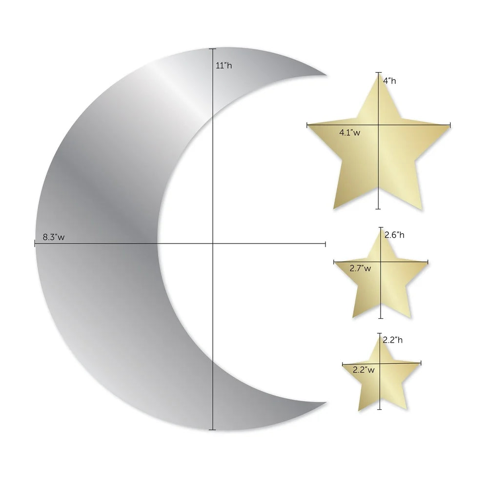 DUTRIEUX Self Adhesive Metallic Mirror Moon And Stars Wall Decals