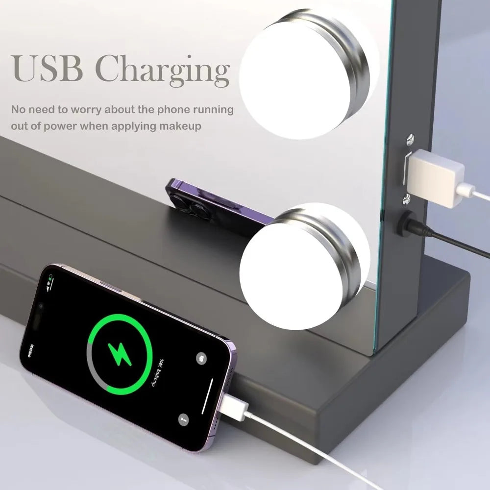 15 LED Dimmable Vanity Mirror With USB Port And Wall Mount