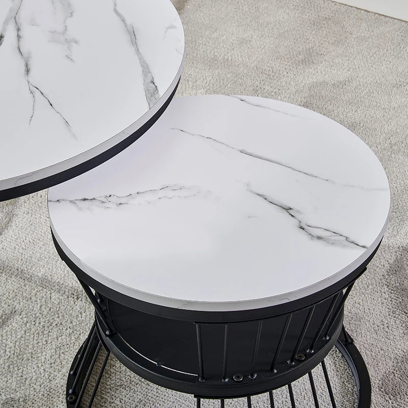 Slate Luxury Modern Round Coffee Table With Metal Legs