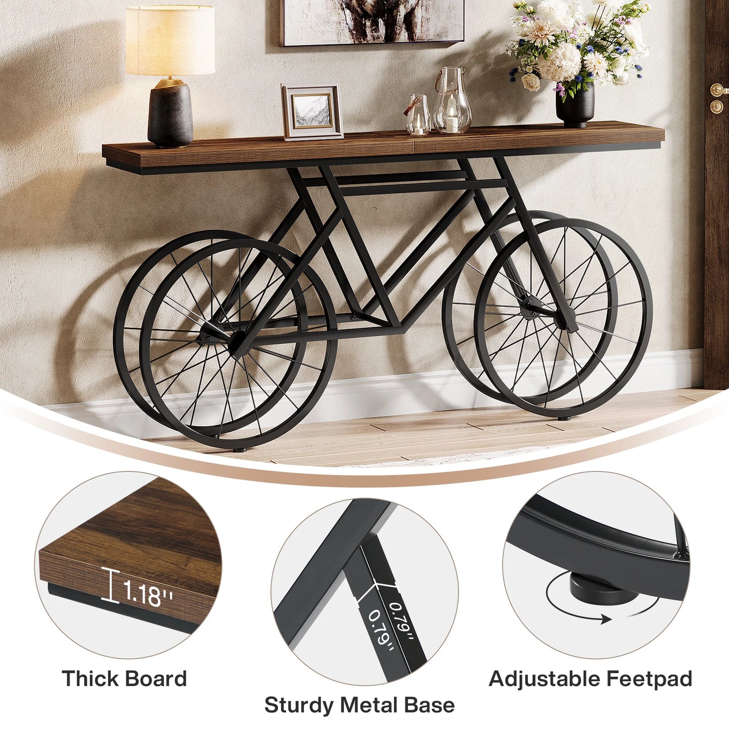 Tribesigns Industrial Console Table With Bicycle Metal Base