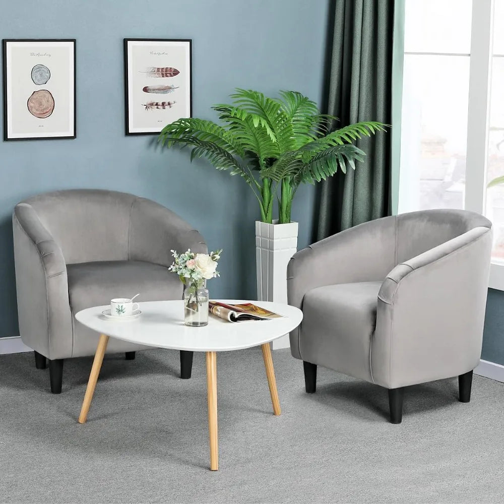 GUANGBAI Velvet Accent Barrel Chair With Armrest And Low Back