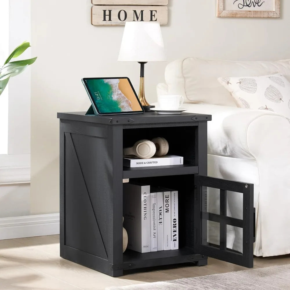 MKDK Farmhouse Nightstand With Charging Station Rustic