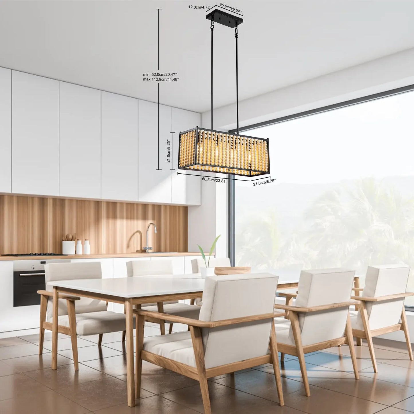 Bymaocar Boho Wood Bead Pendant Chandelier Farmhouse Light