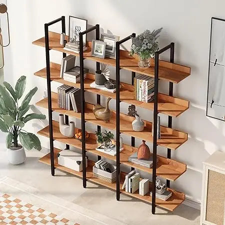 MKDK Industrial Wooden Five Tier Bookcase With Metal