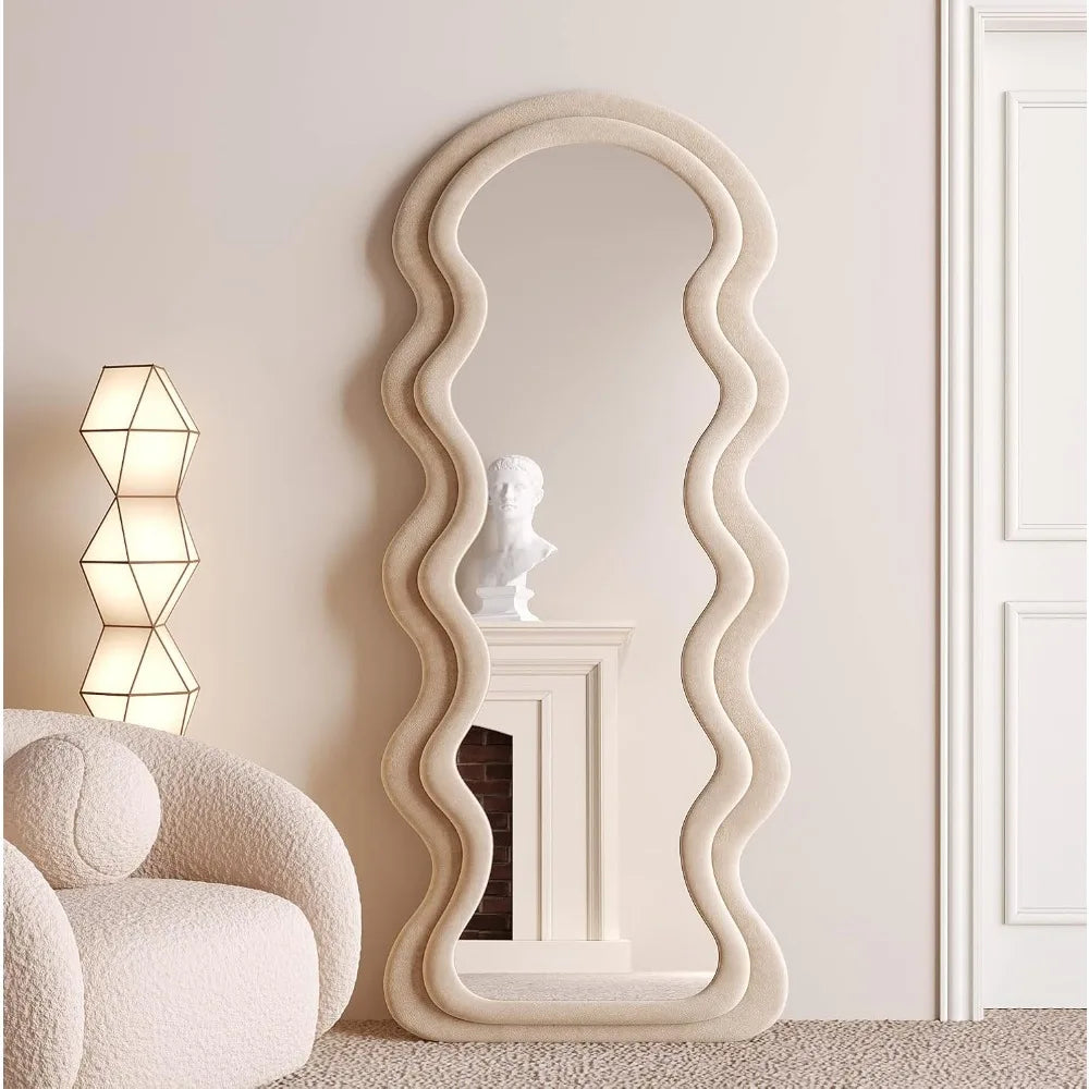 HUANZHUANG Modern Wavy Arched Standing Floor Mirror