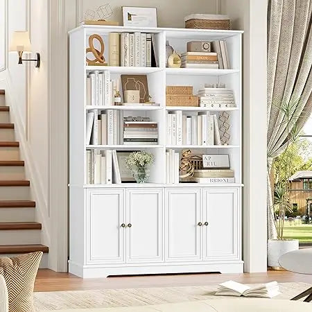 MKDK Tall Six Tier Bookshelf With Doors And Storage