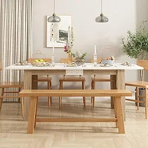 MKDK Modern Wood Dining Table With Pedestal Legs Home