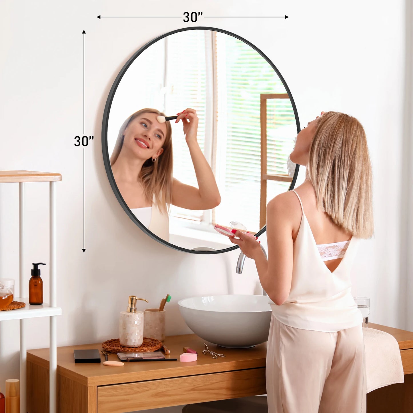 JHK Vanity Mirror Matte Metal Frame Round Wall Mounted