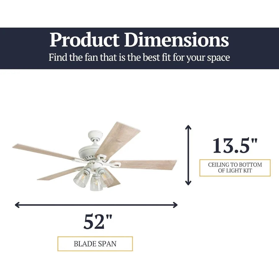Farmhouse LED Ceiling Fan With Light For Living Room Bedroom