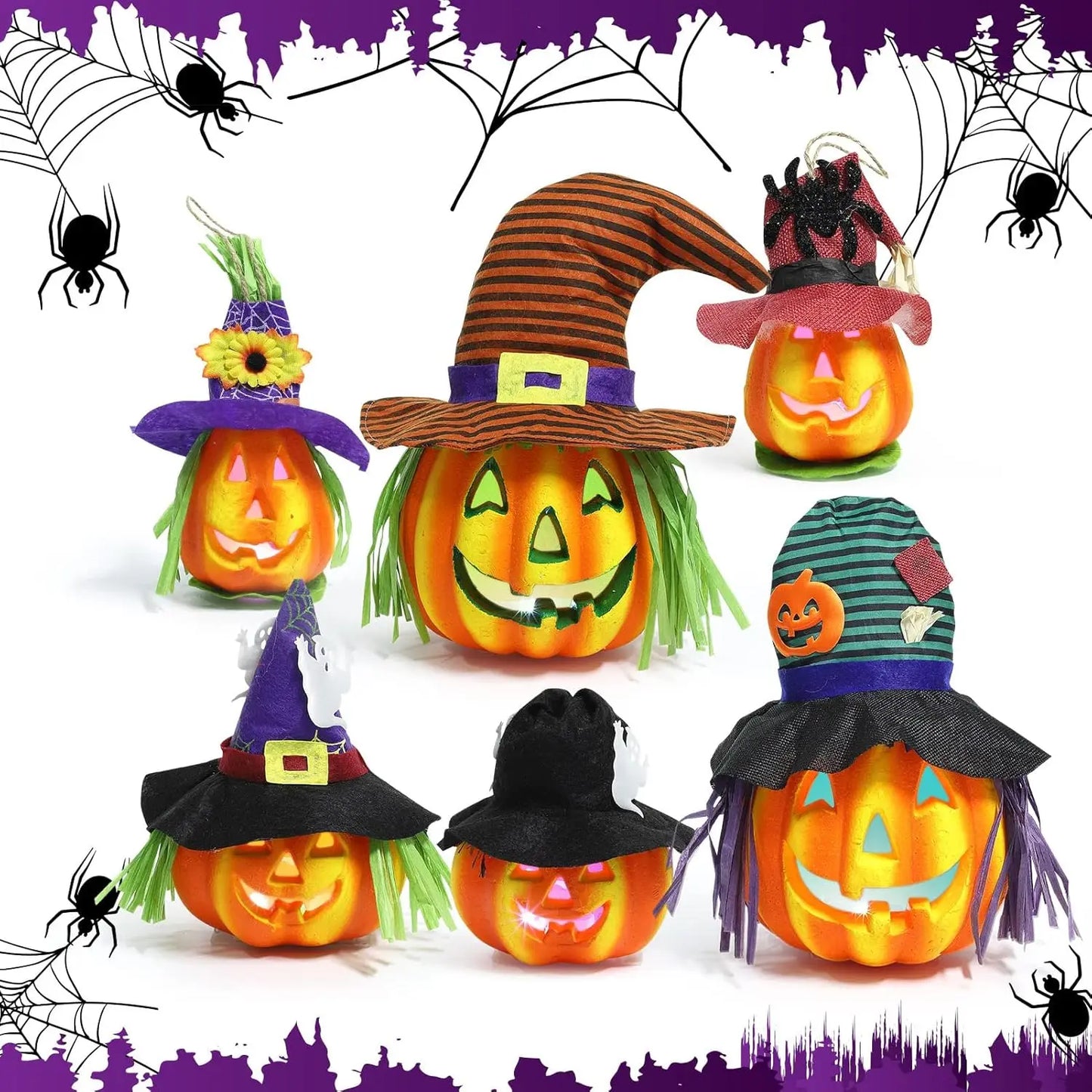 Halloween 6 Pack LED Jack O Lantern Pumpkin Lamp Set