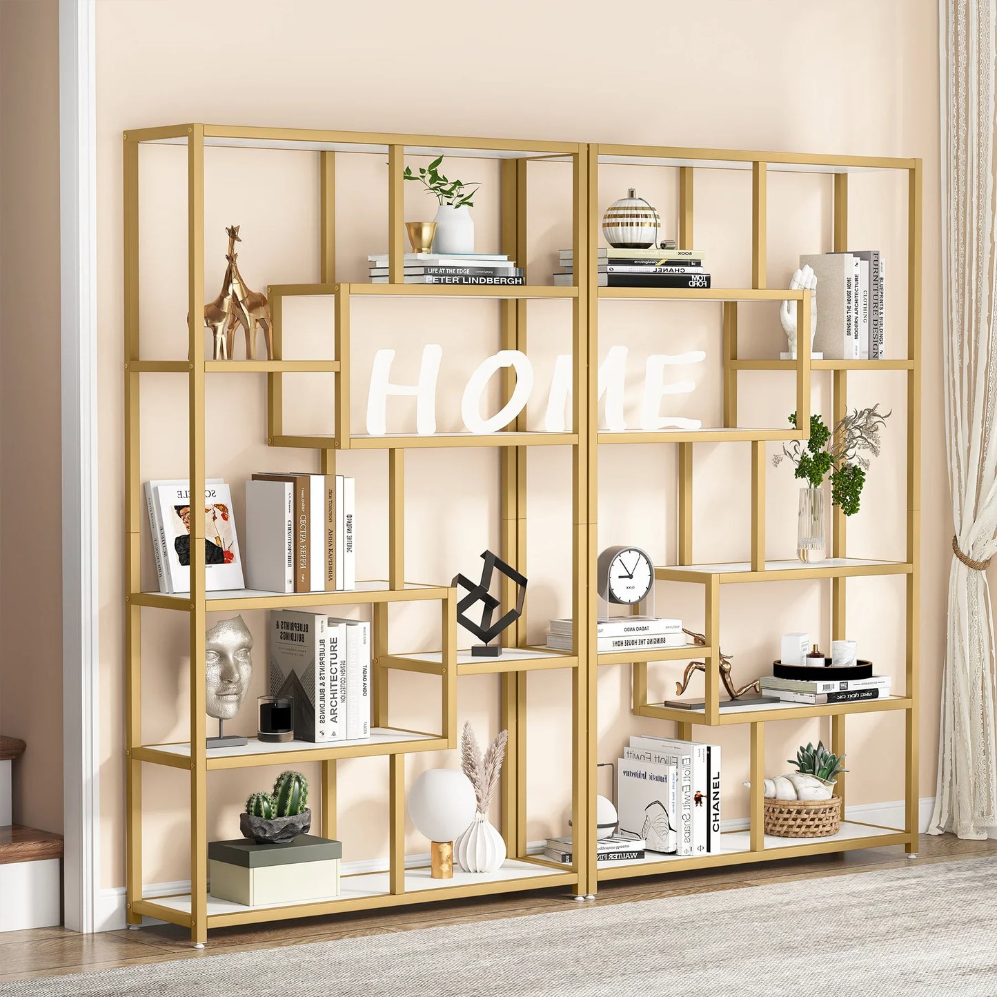 Tribesigns Bookshelf Etagere Five Tier Faux Marble Modern
