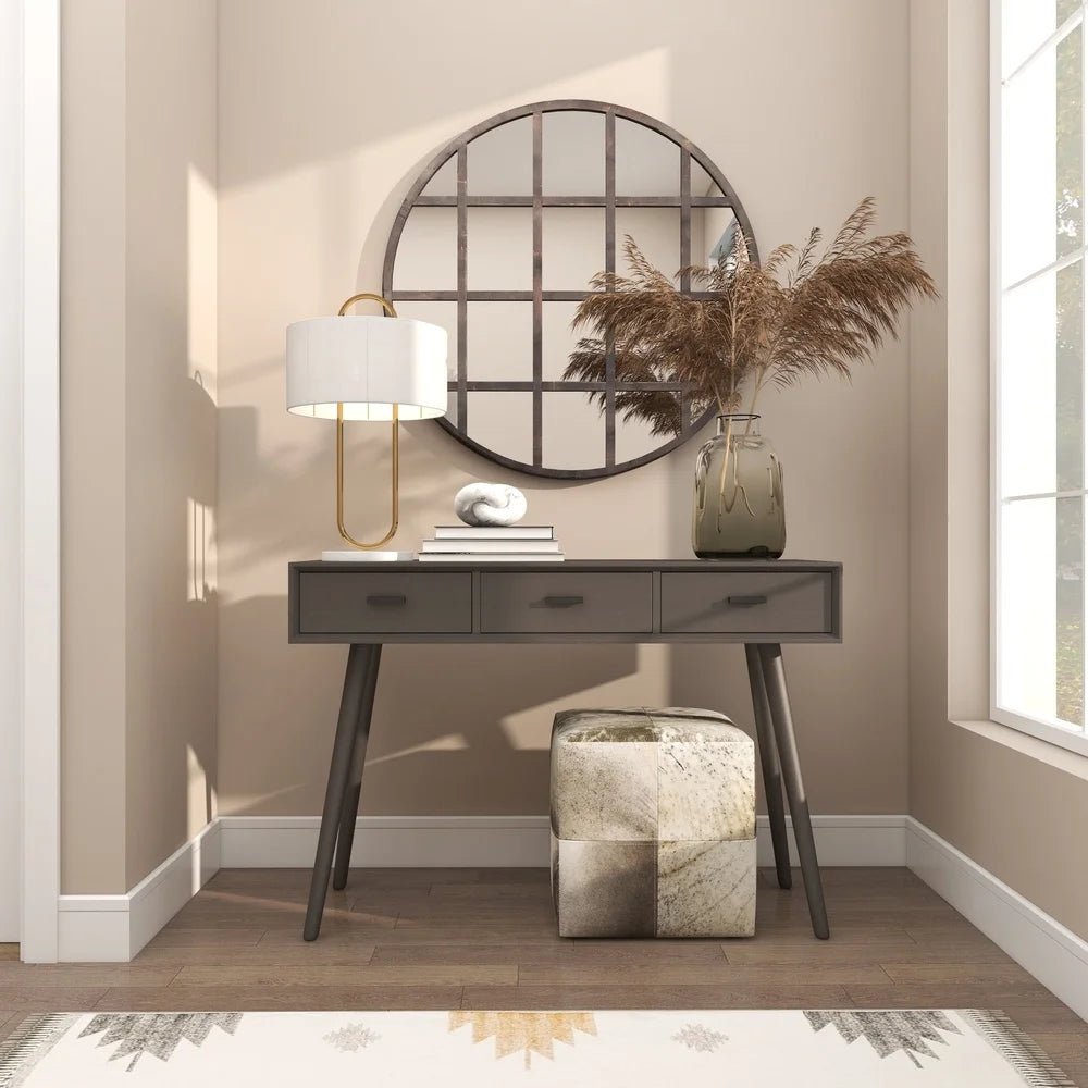 Industrial Grid Framed Wall Mirror Decorative Entryway Accent