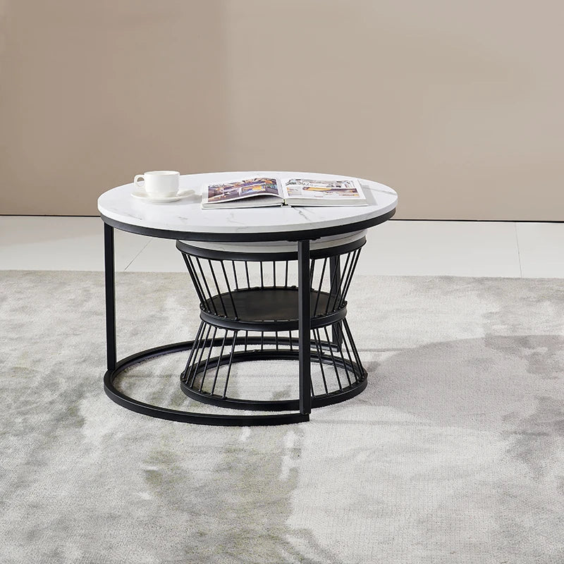 Slate Luxury Modern Round Coffee Table With Metal Legs