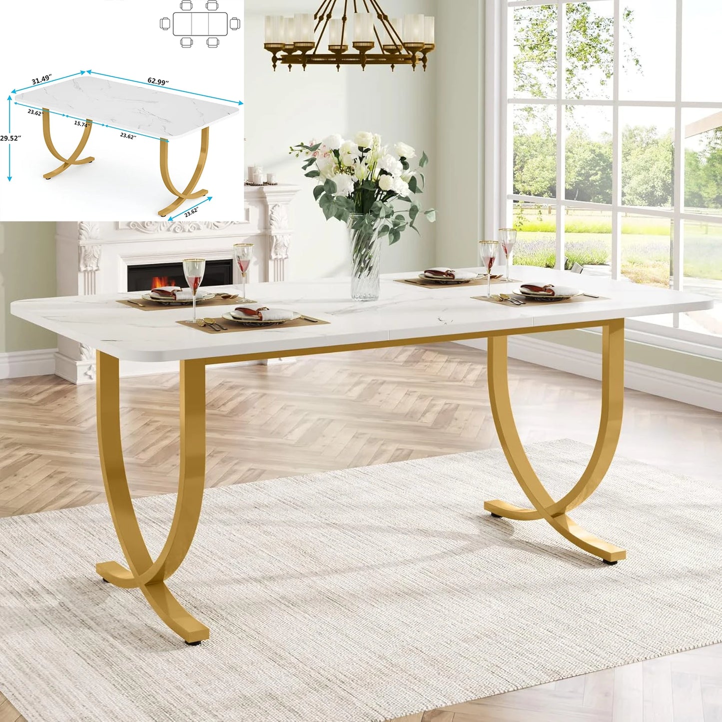 LITTLE TREE Modern Wood Dining Table Rectangle for Dining Room
