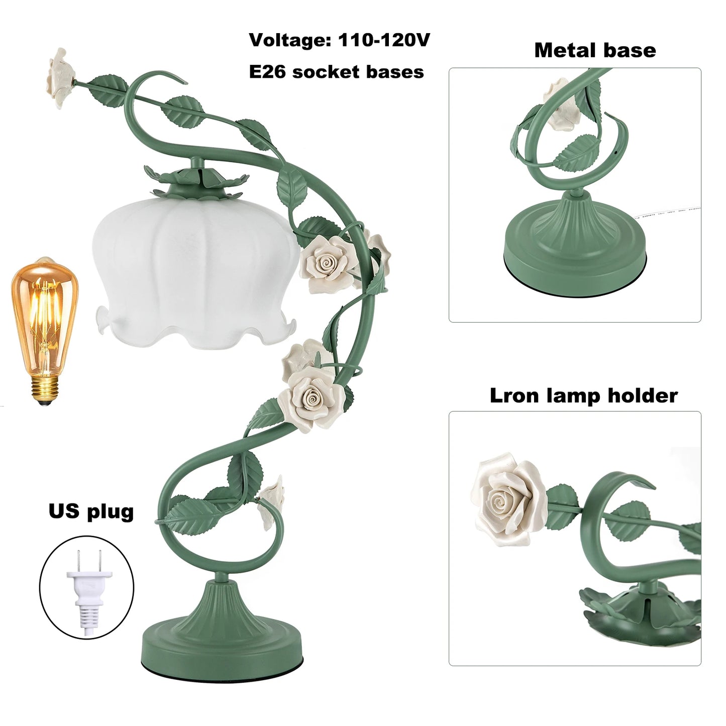 Neet Designs Emporium Flower Glass Bedside Table Lamp