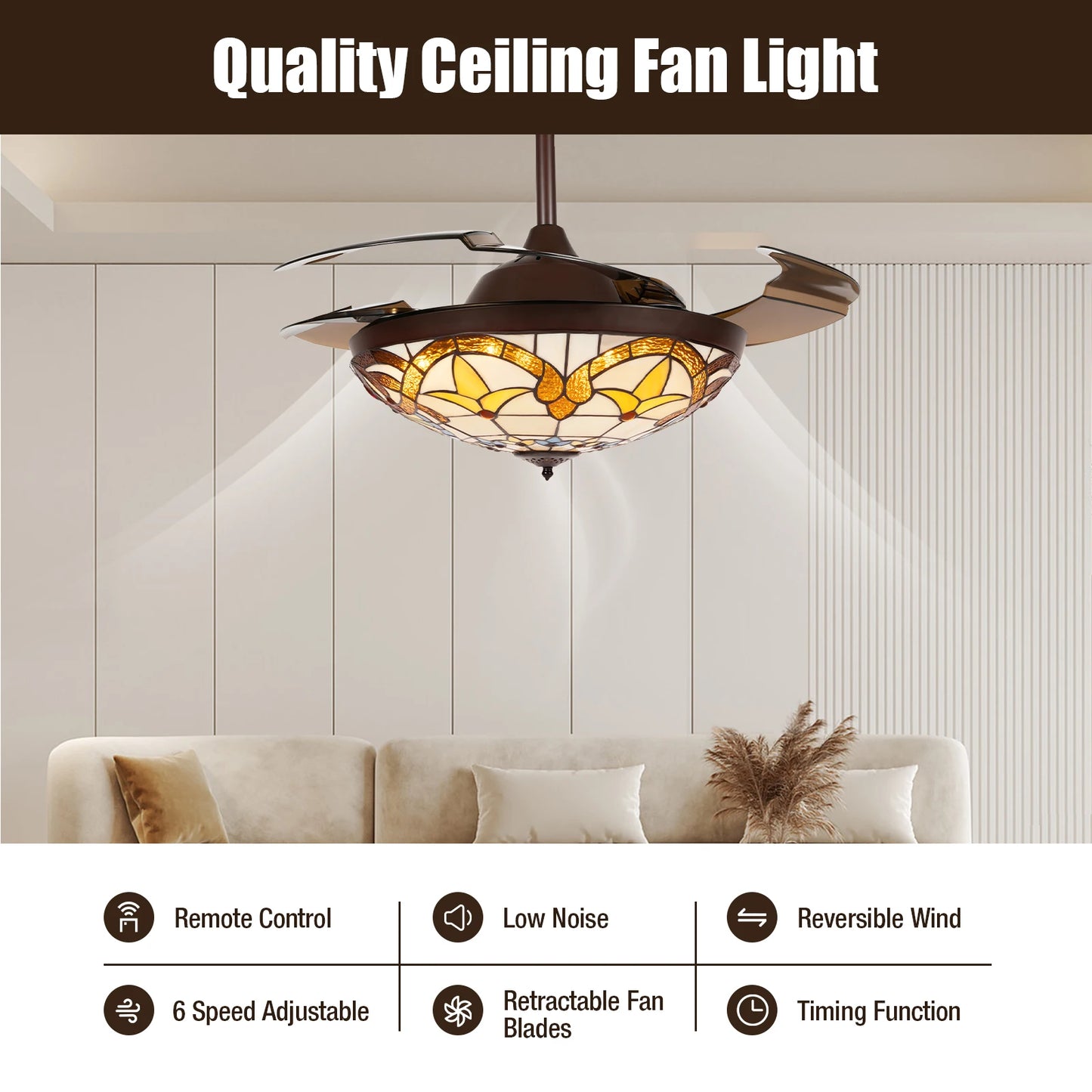 Hign Concerned Ceiling Fan With Lights LED Remote Control