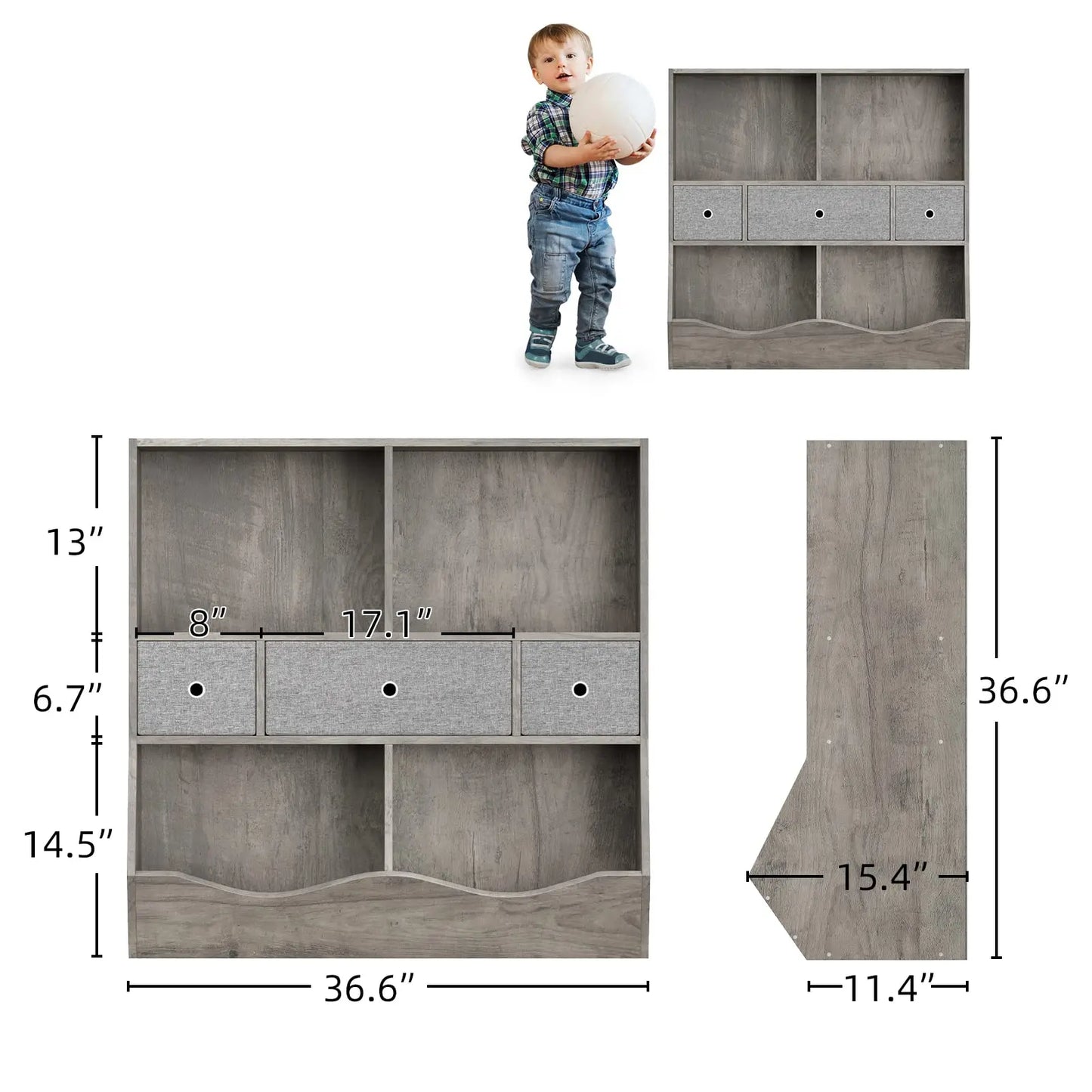 General Kids Bookshelf With Cubby Organizer Cabinet Drawers