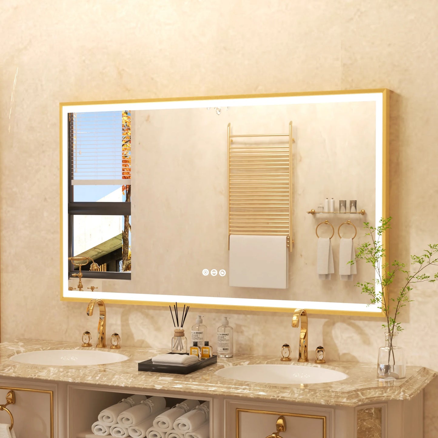 XMR LED Bathroom Vanity Mirror Gold Frame Front Lighted