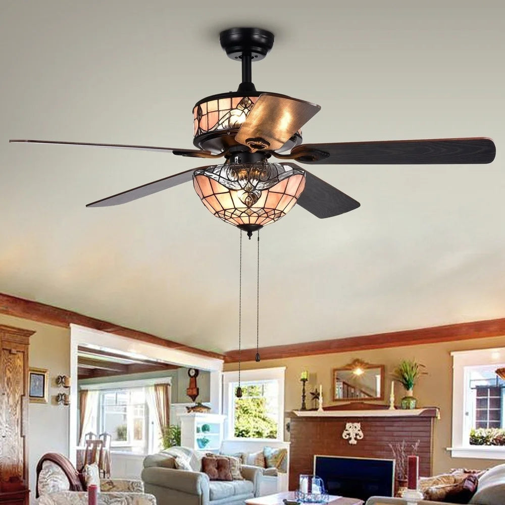 XMSJ Baroque Ceiling Fan Six Light Reversible Motor Pull Chain