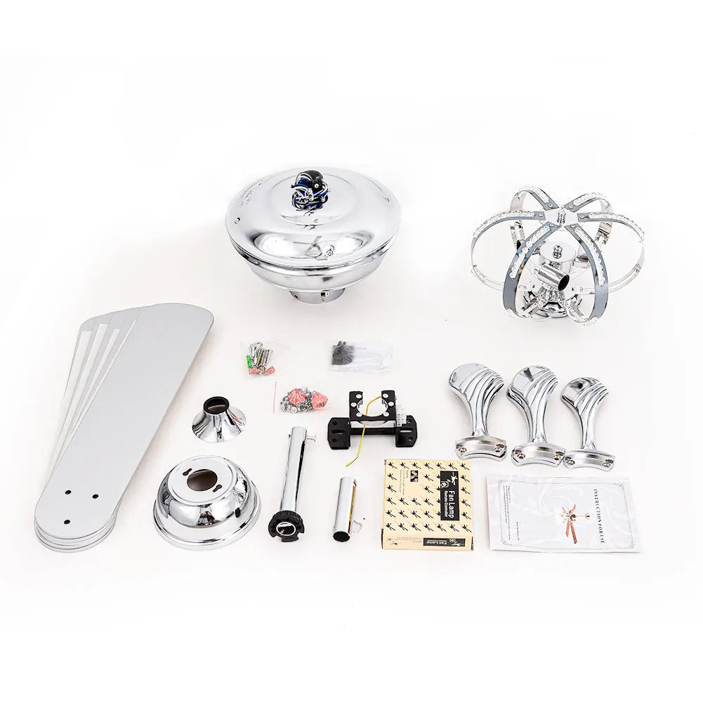 Modern Stainless Steel Ceiling Fan Light With Remote Dimming
