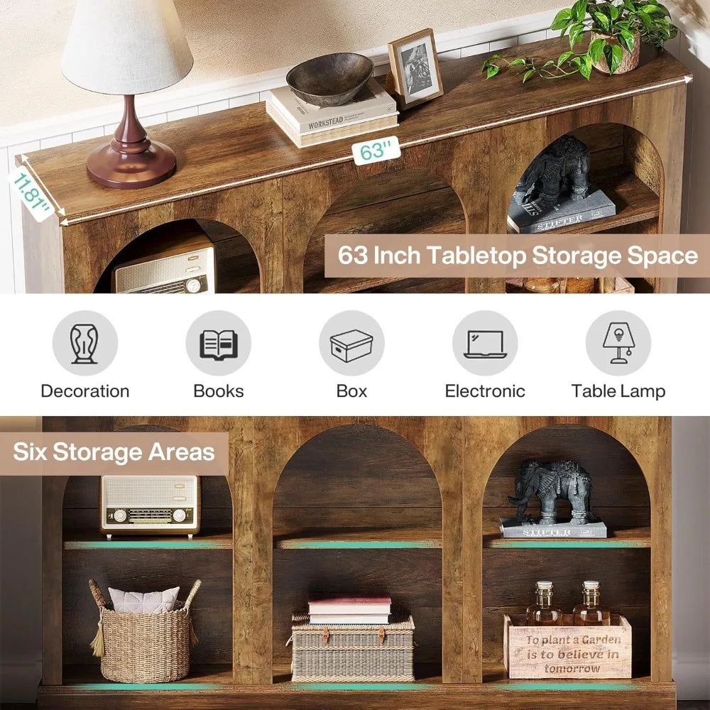 XMSJ Farmhouse Console Table With 3 Tier Storage Unit