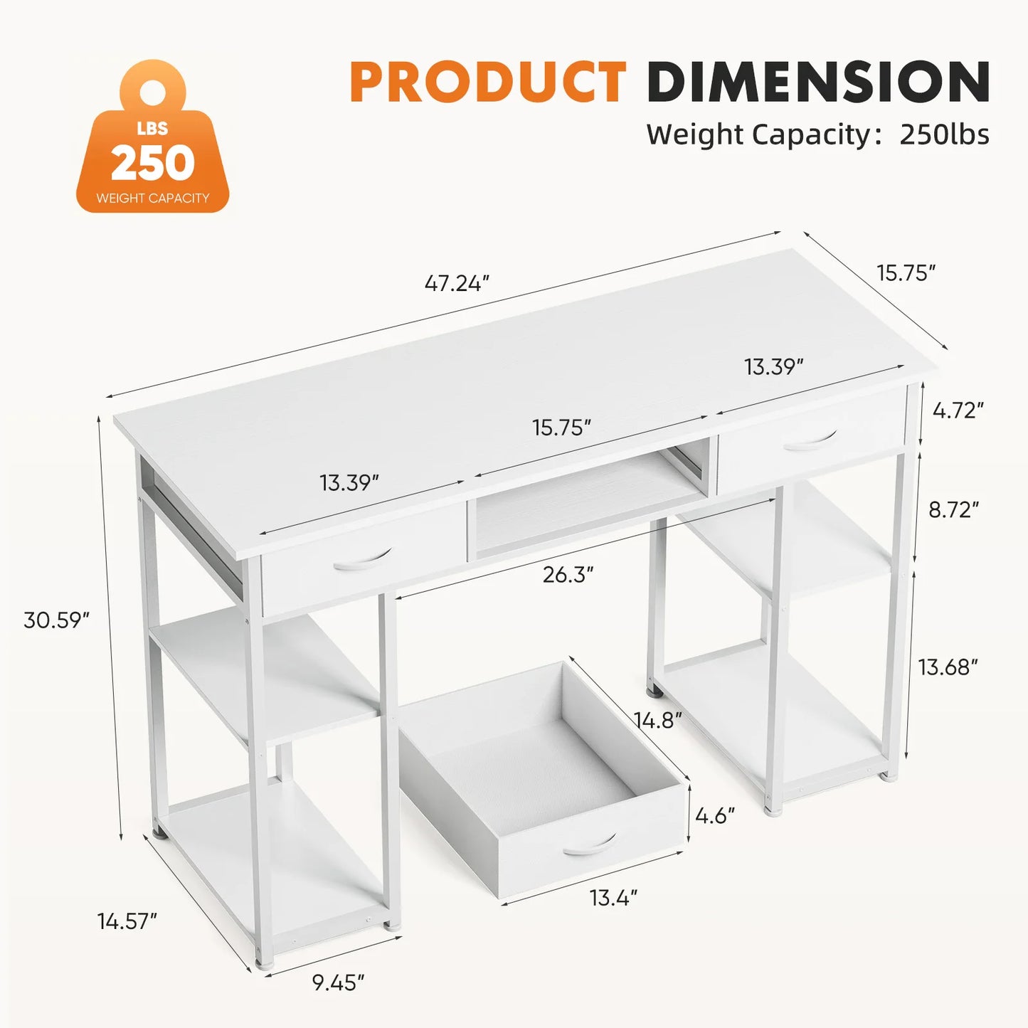 JHK Double Deck Office Desk With Fabric Storage Drawers