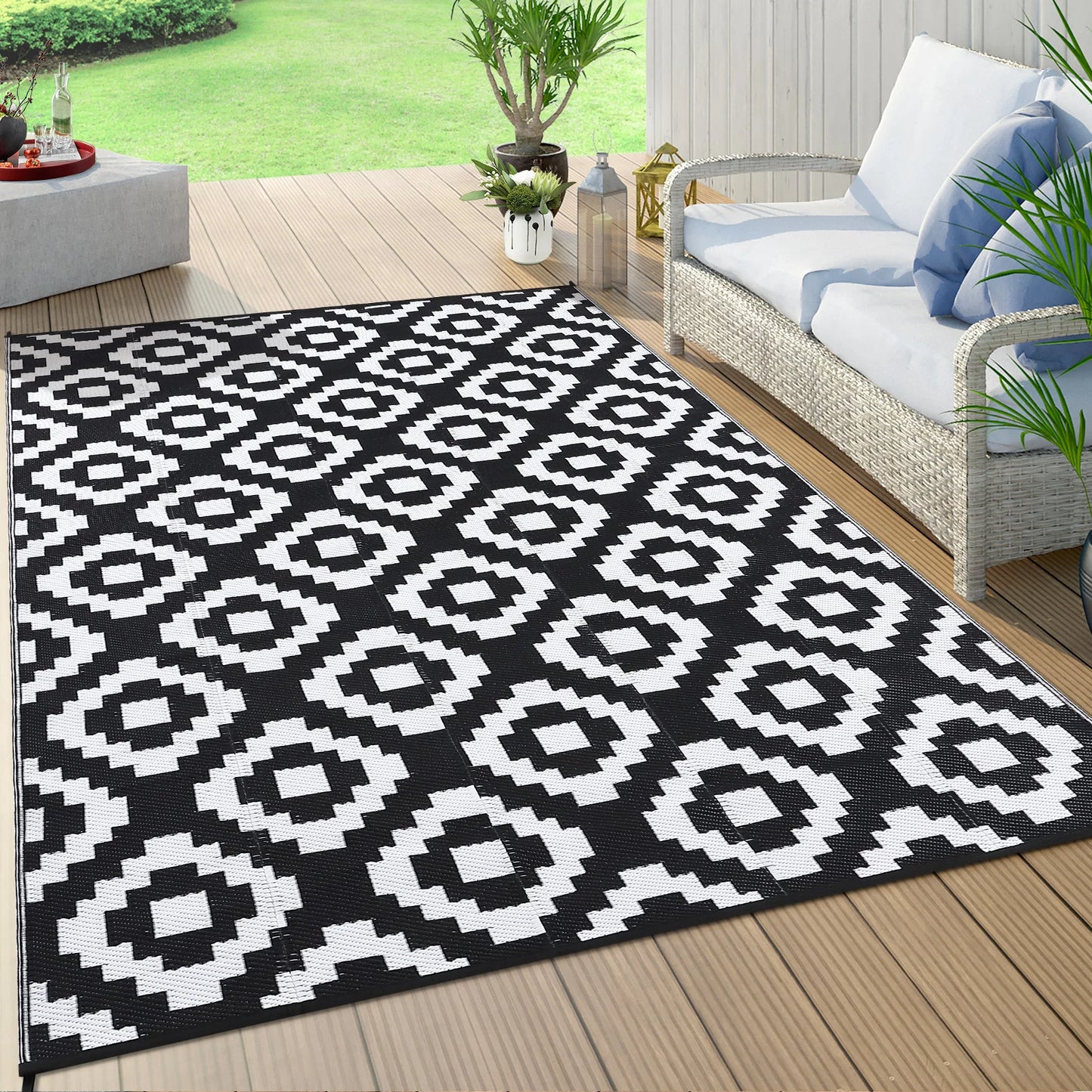 StudysetCN Outdoor Geometric Reversible Polypropylene Rug Waterproof Mat