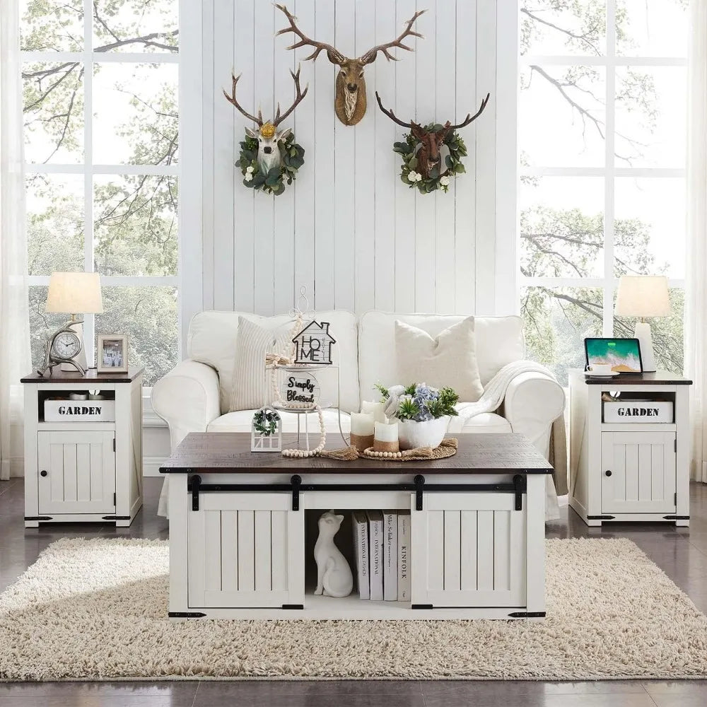 Color Farmhouse Nightstand With Barn Door Charging Station