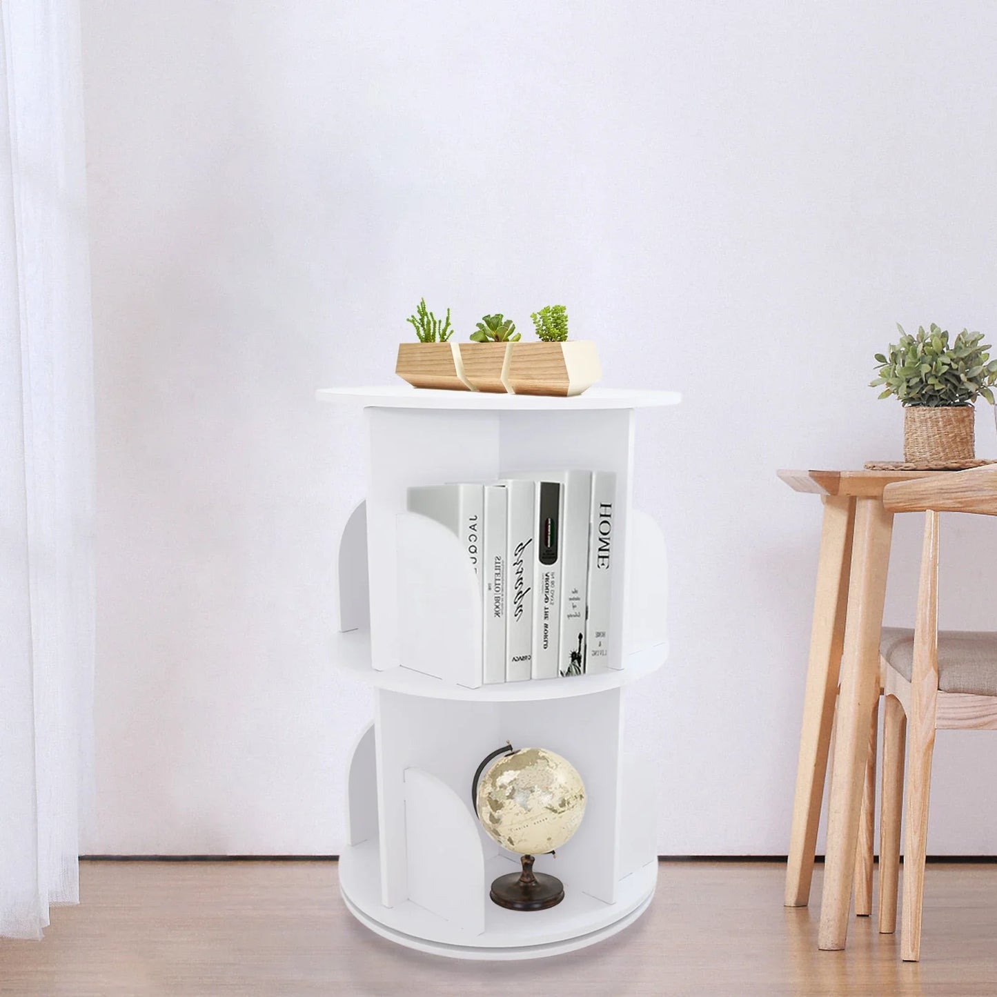 Hign-concerned 360 Rotating Bookcase Multi-Tier Space Saver