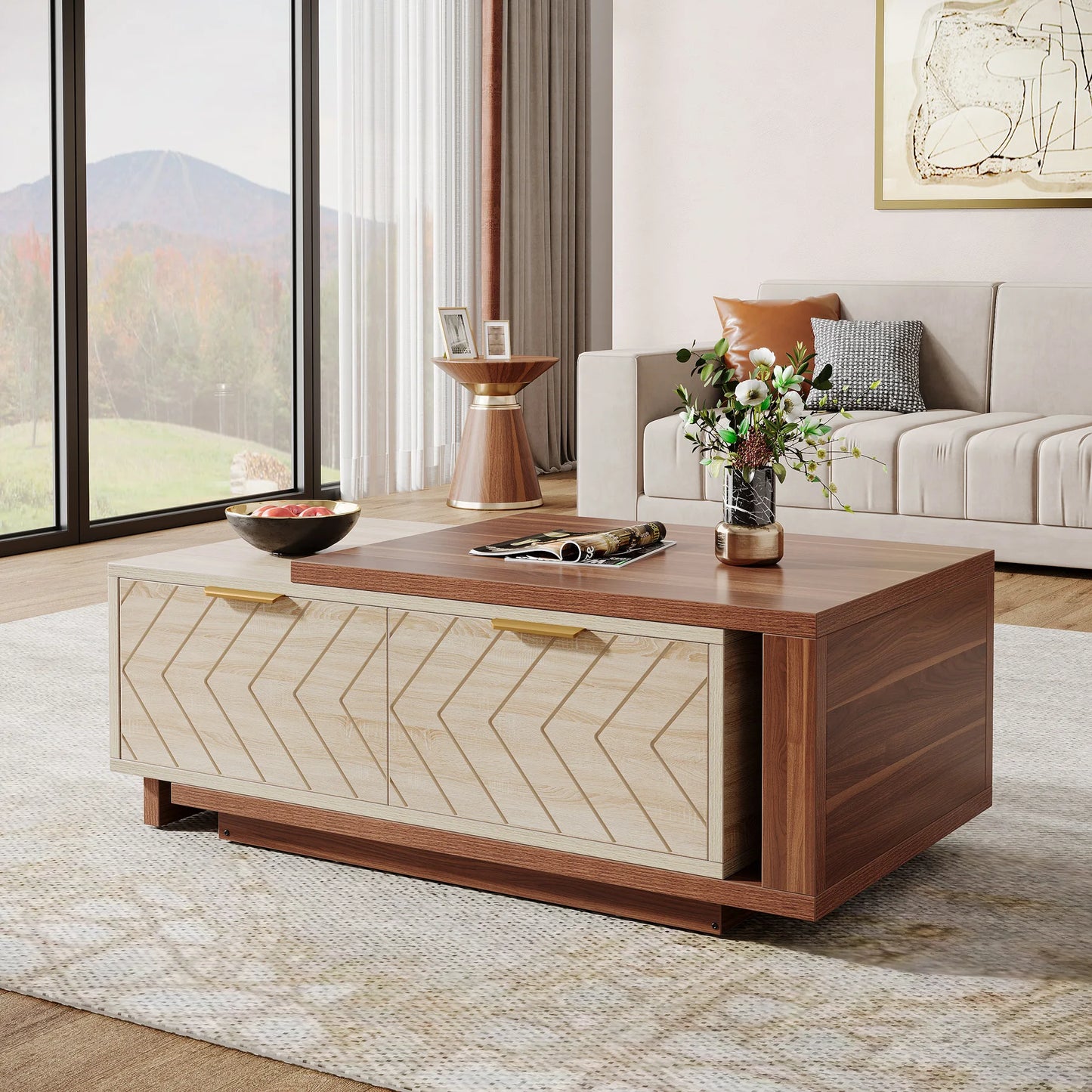 Tribesigns Extendable Coffee Table With 2 Storage Drawers