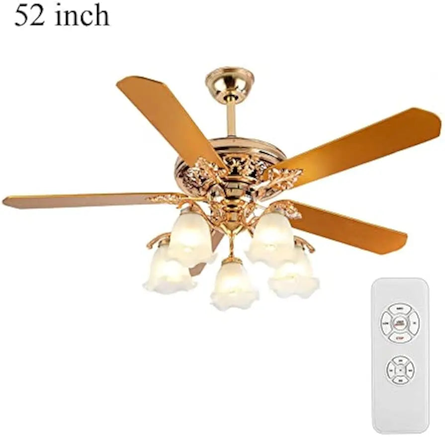 Modern Ceiling Fan With Remote Control And Five Wood Blades